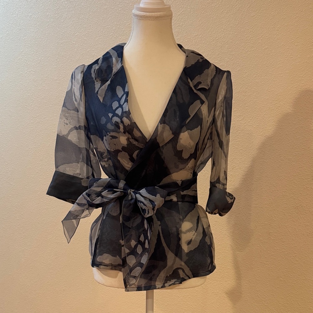 Armani Collezioni Sheer Silk Blouse - Blue and Gray